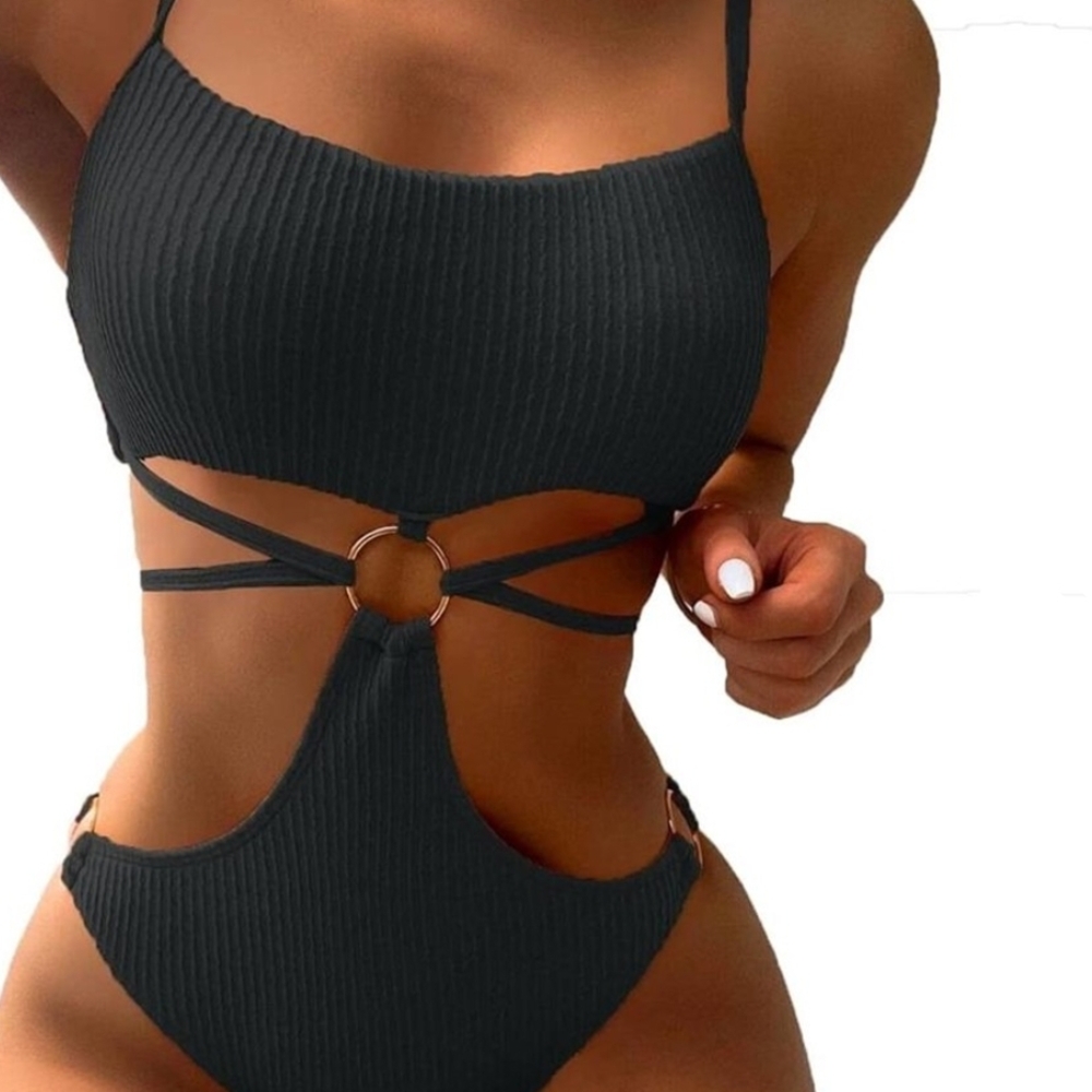 SHEIN Black Cutout One Piece Swimsuit